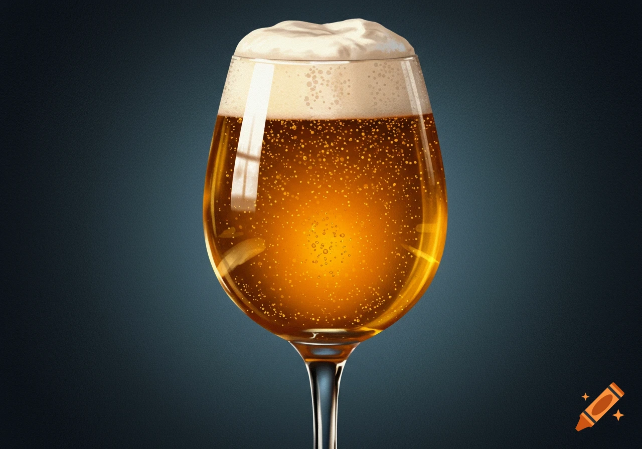 A close-up of a glass filled with lager and foam.