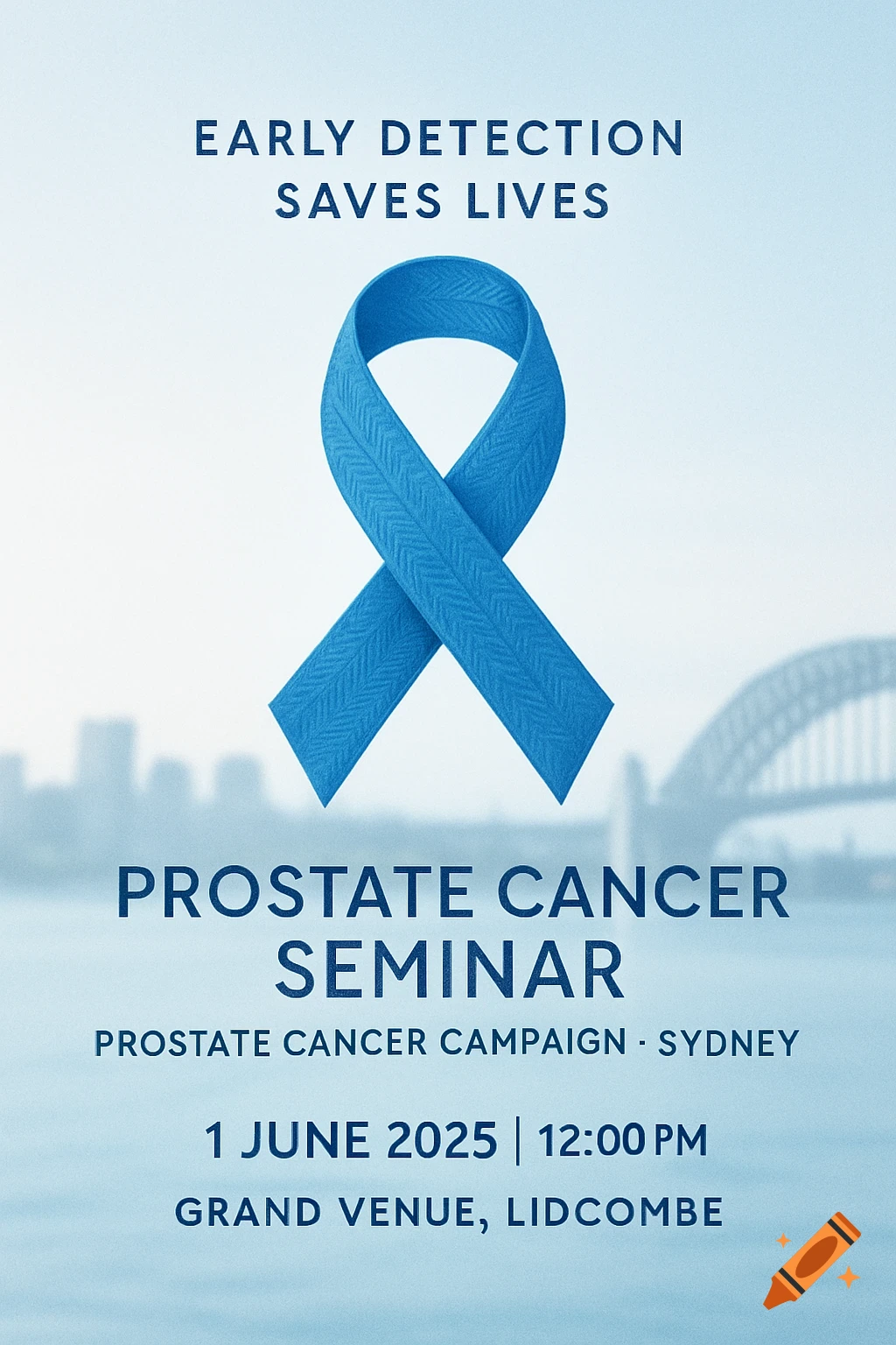 Flyer for a prostate cancer seminar featuring a blue ribbon and event details.