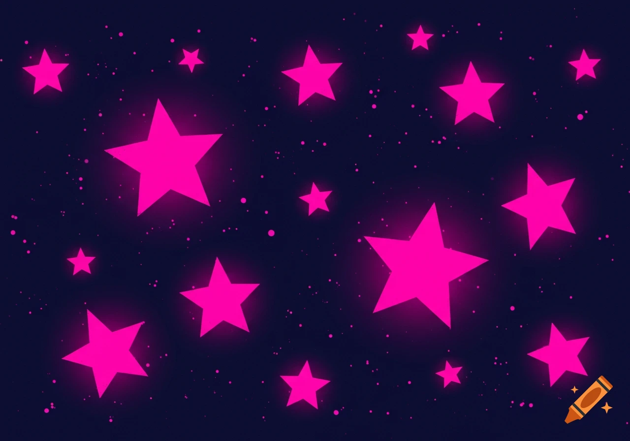 Pink stars on a dark blue background with scattered pink dots.