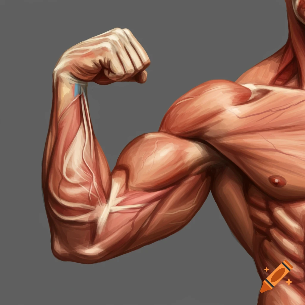 Illustration of a flexing human arm showing detailed muscles.