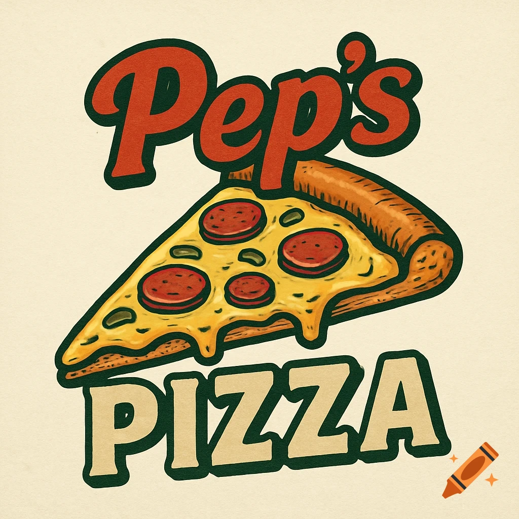 Logo for Pep's Pizza with a pizza slice illustration.