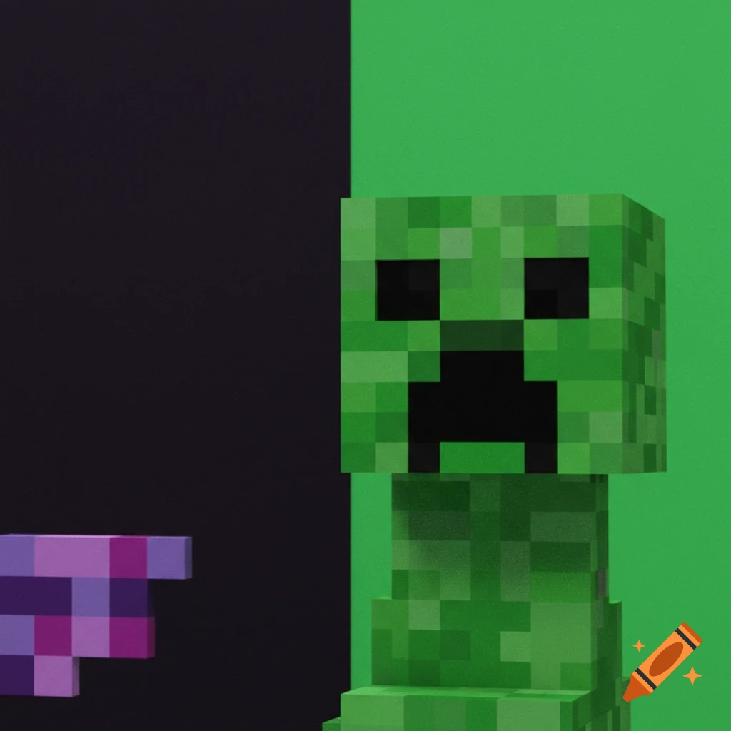 Pixelated Minecraft Creeper on a split black and green background with ...