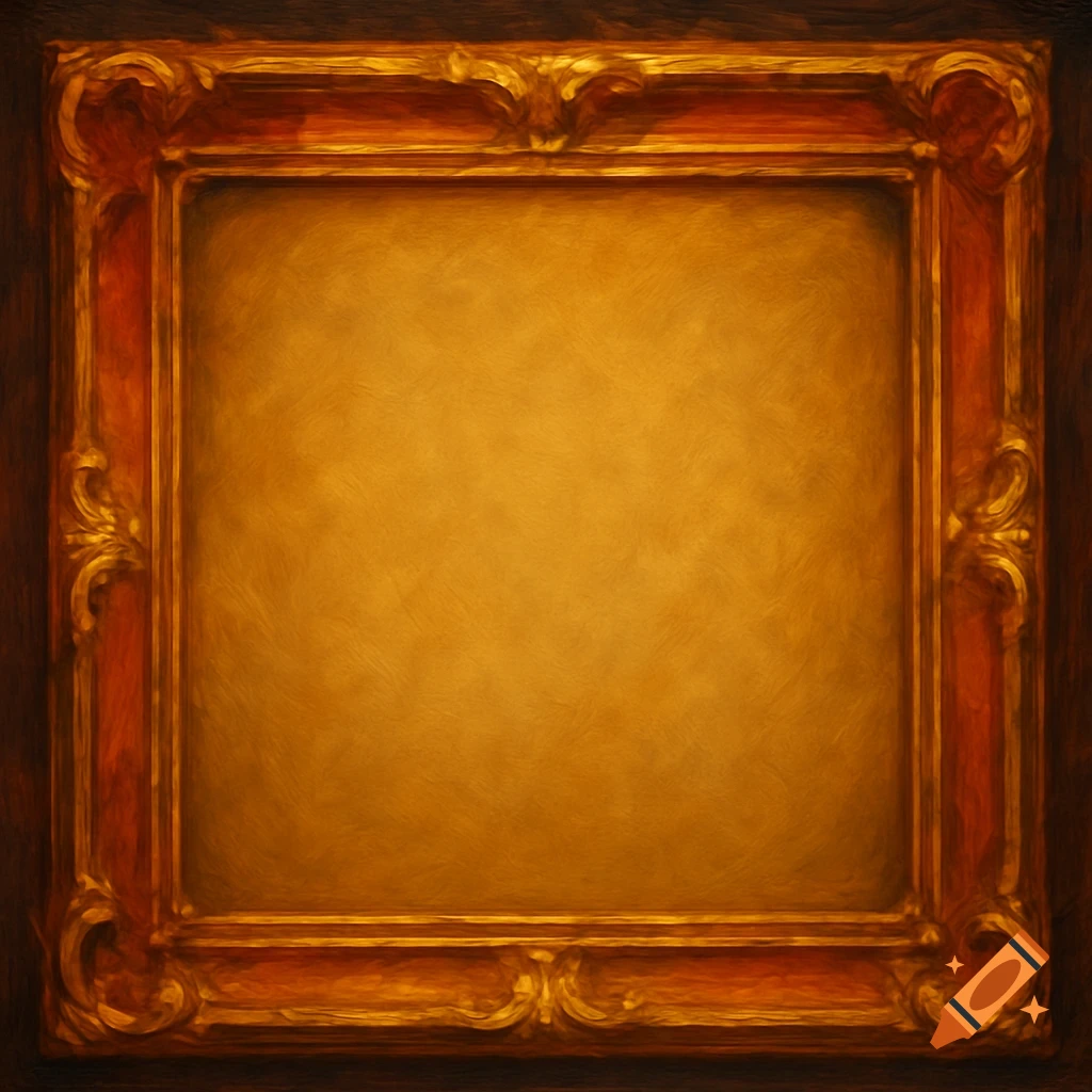 An ornate golden digital painting of an empty picture frame.