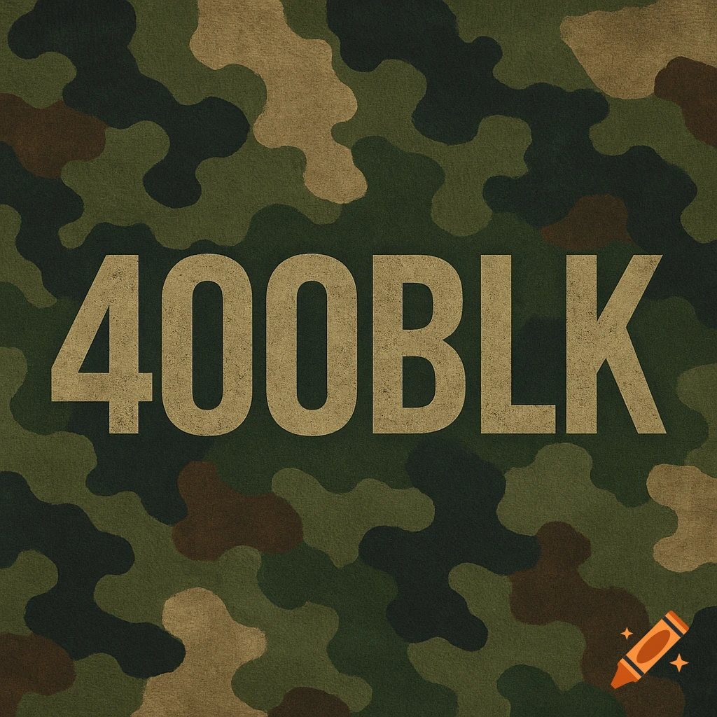 The text 400BLK over an army camouflage pattern.