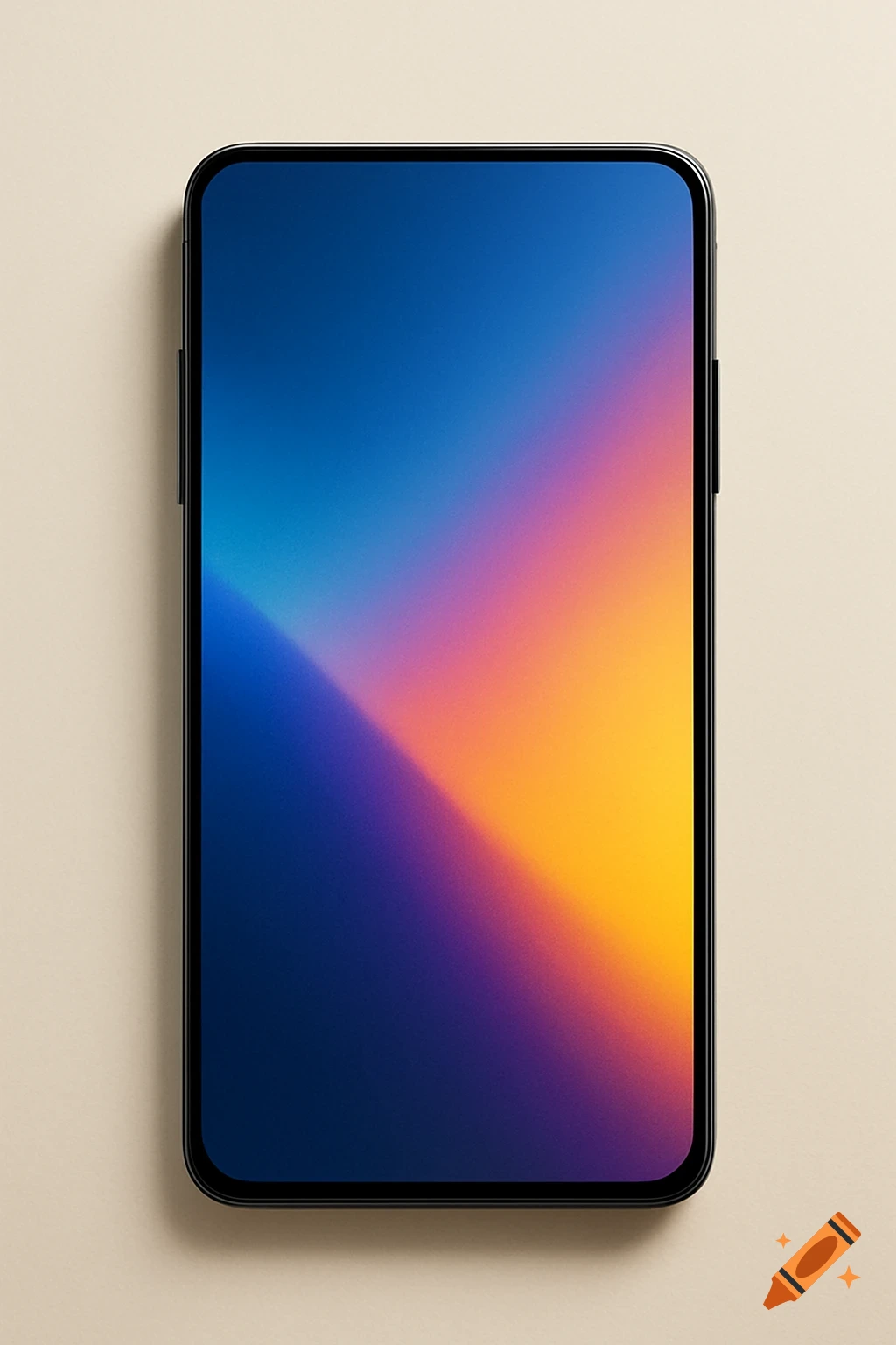 A black smartphone with a colorful gradient screen wallpaper on a beige background