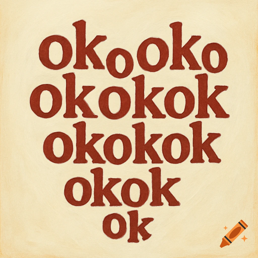 Red text 'okokok okokok okokok okok ok' forming a heart shape on a cream background.