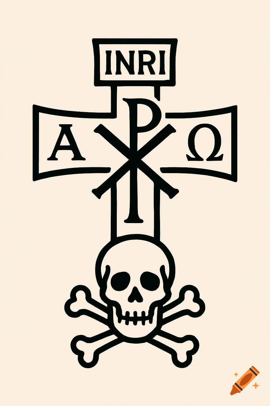 Black and white graphic of a Christian cross with INRI, Alpha, Omega ...