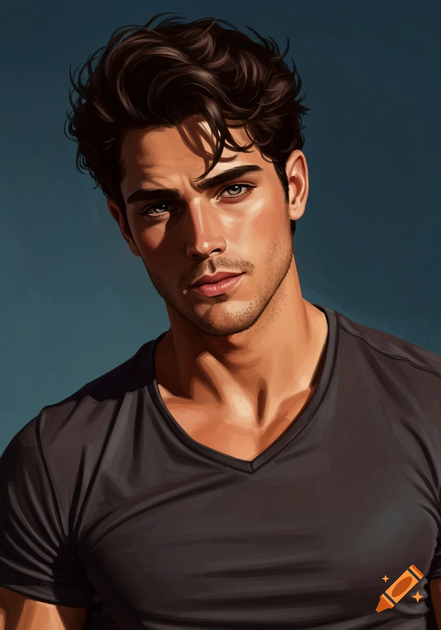 Illustration of a handsome young man's portrait.