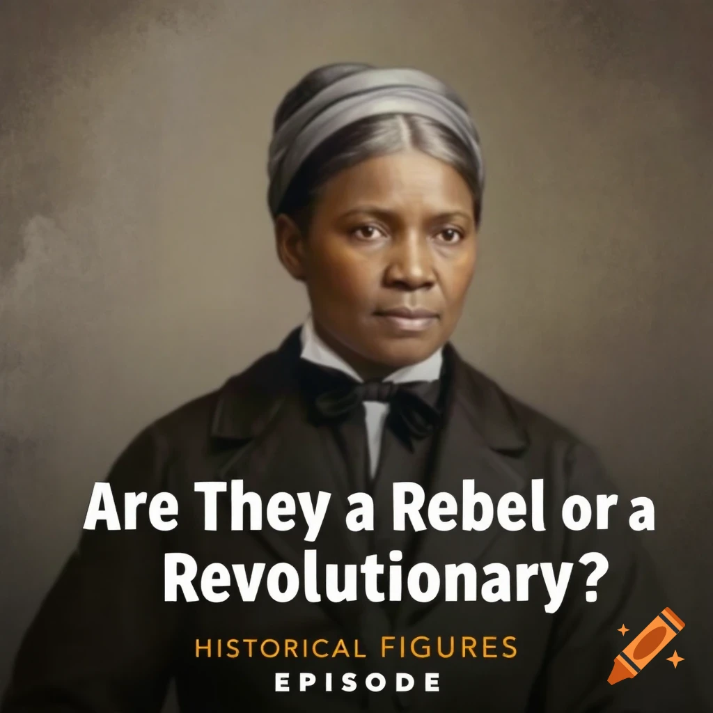 A portrait of a woman in historical clothing with text overlay reading 'Are They a Rebel or a Revolutionary? HISTORICAL FIGURES EPISODE'.