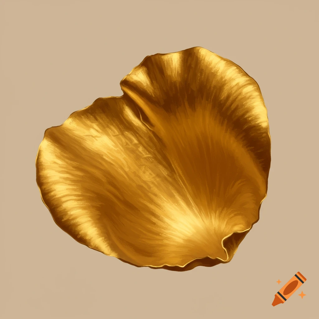 A single golden petal on a beige background.