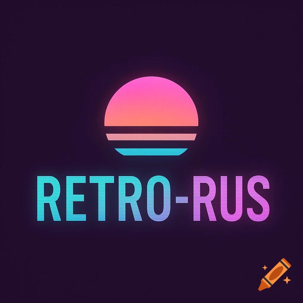 Retro wave logo with gradient sunset graphic and text RETRO-RUS.