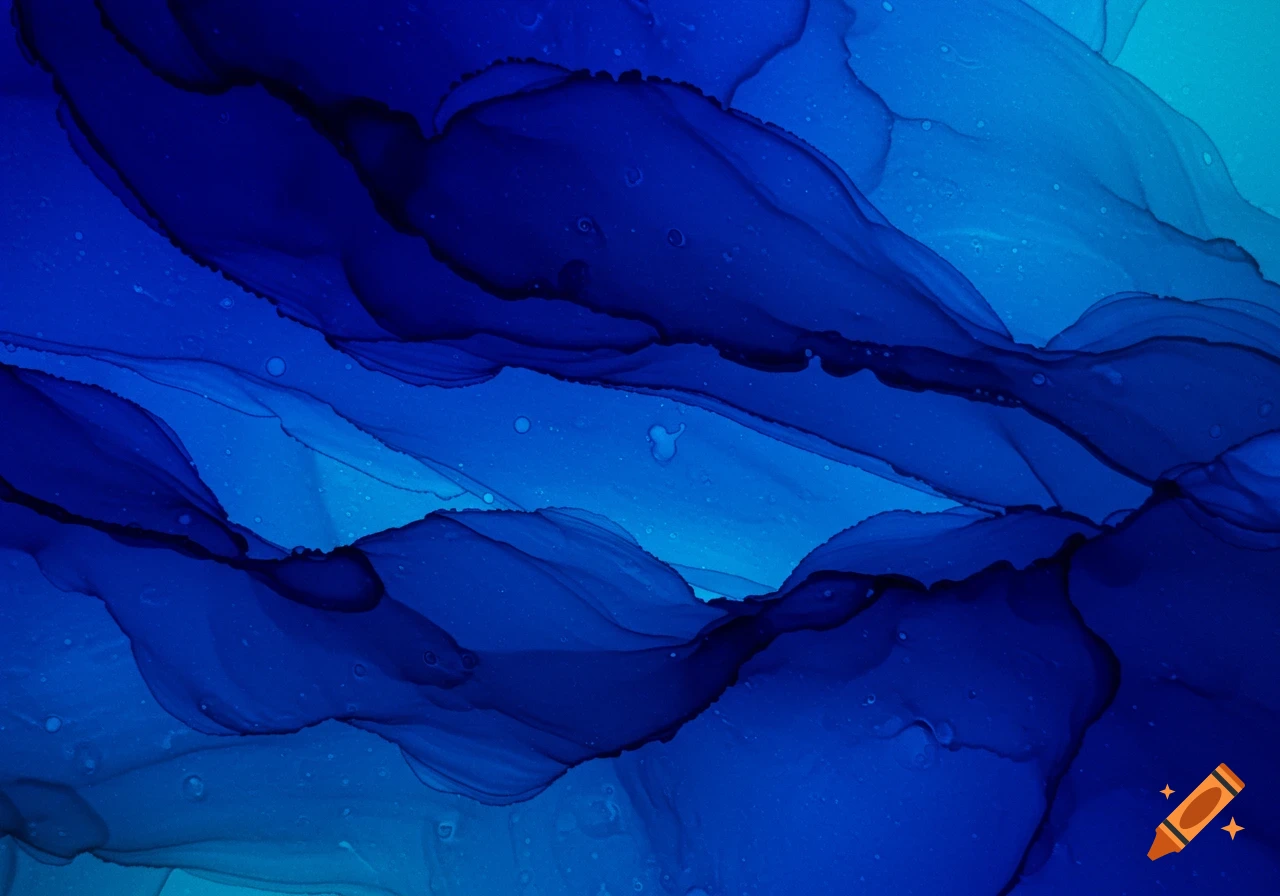 Abstract blue alcohol ink art with flowing, layered shapes.