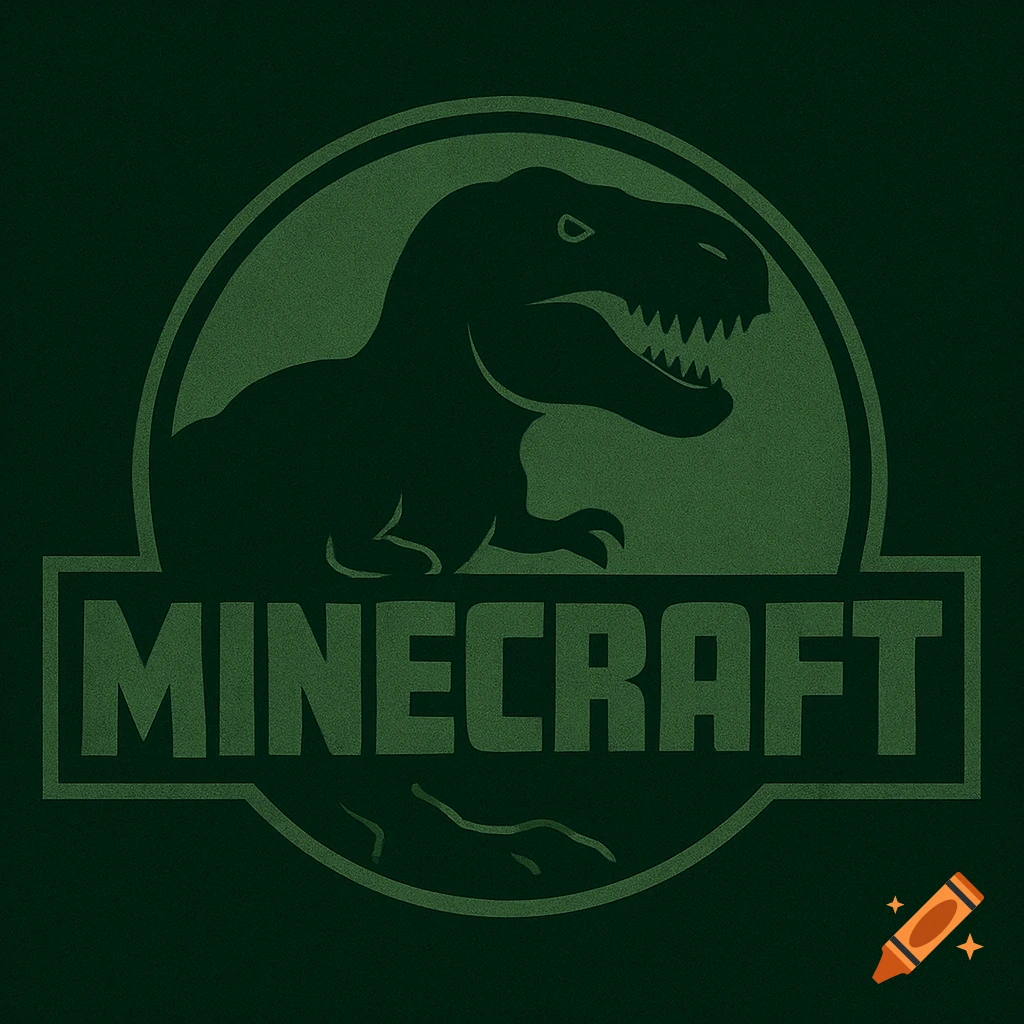 Dark green logo with a dinosaur silhouette in a circle above the word Minecraft