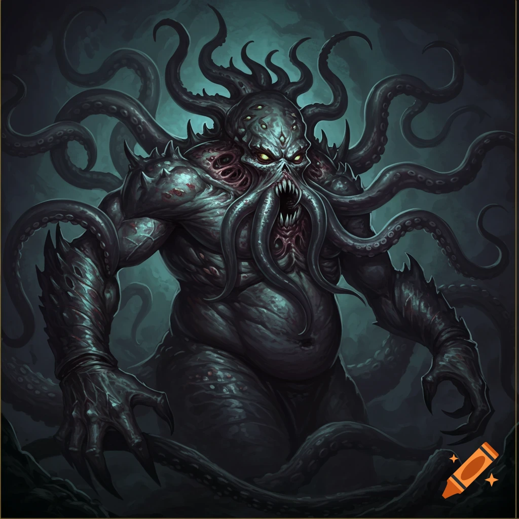 A large, bulky mindflayer creature with tentacles around its head and ...