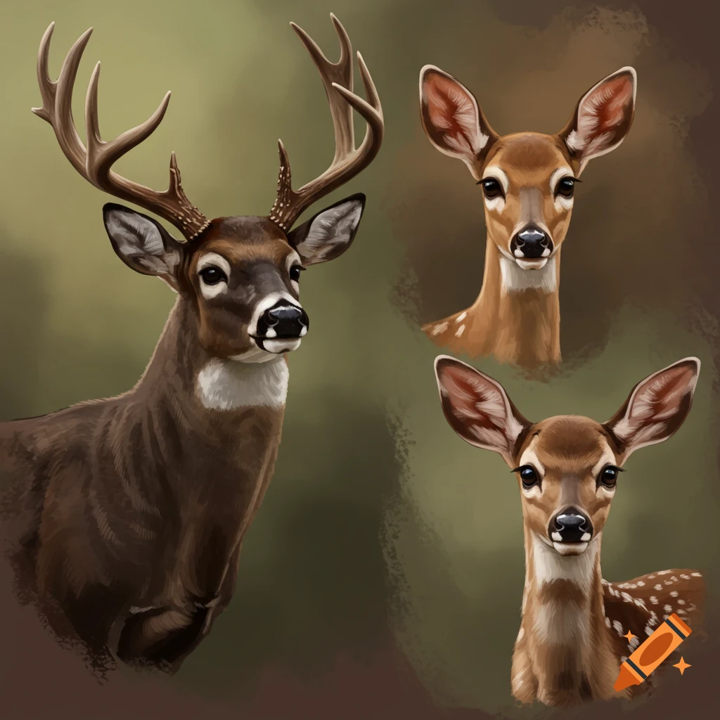 A painting of three deer heads.