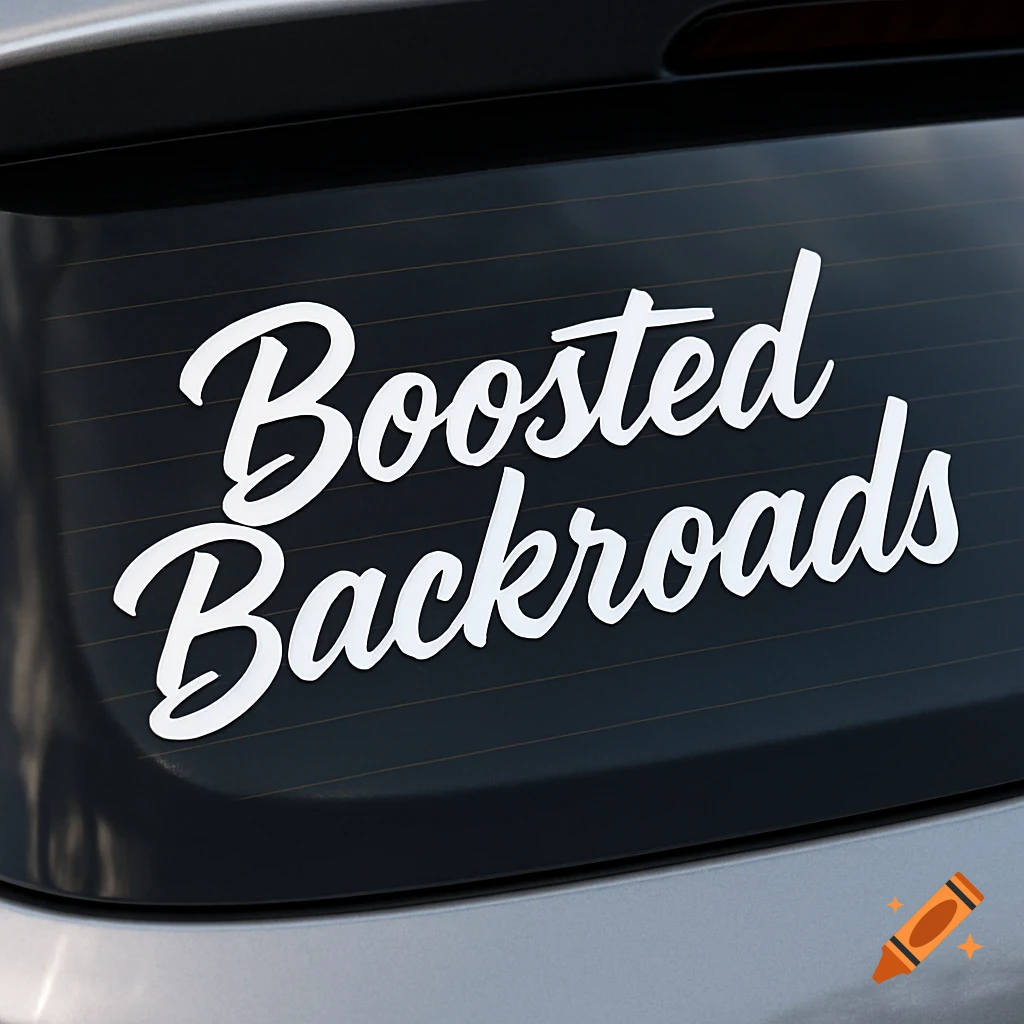 Boosted Rear Window Sticker White Boosted Backroads decal on a car's rear window. on Craiyon