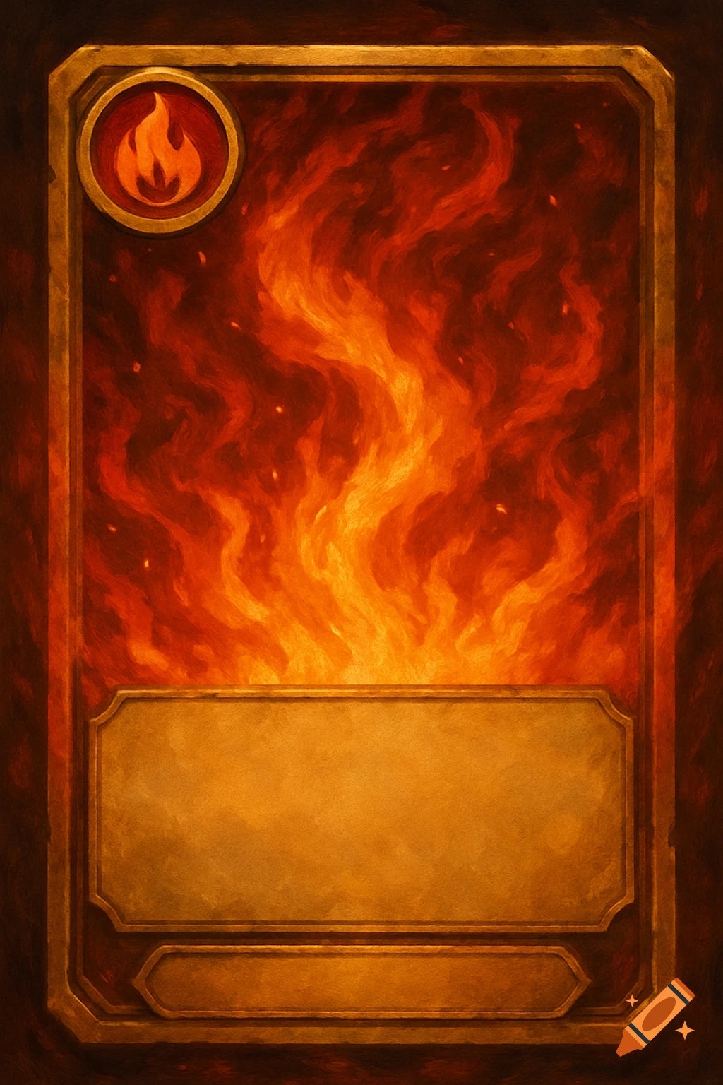 Fire trading card template with border and text box.