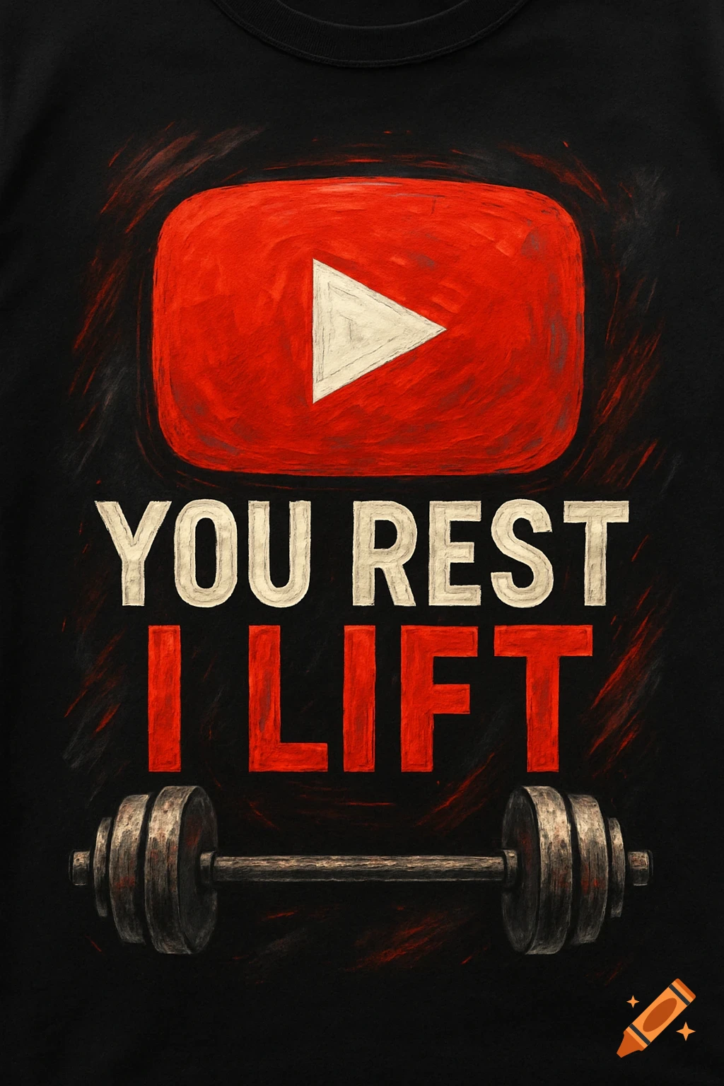 Textured t-shirt design with YouTube logo, the words 'YOU REST I LIFT', and a dumbbell.