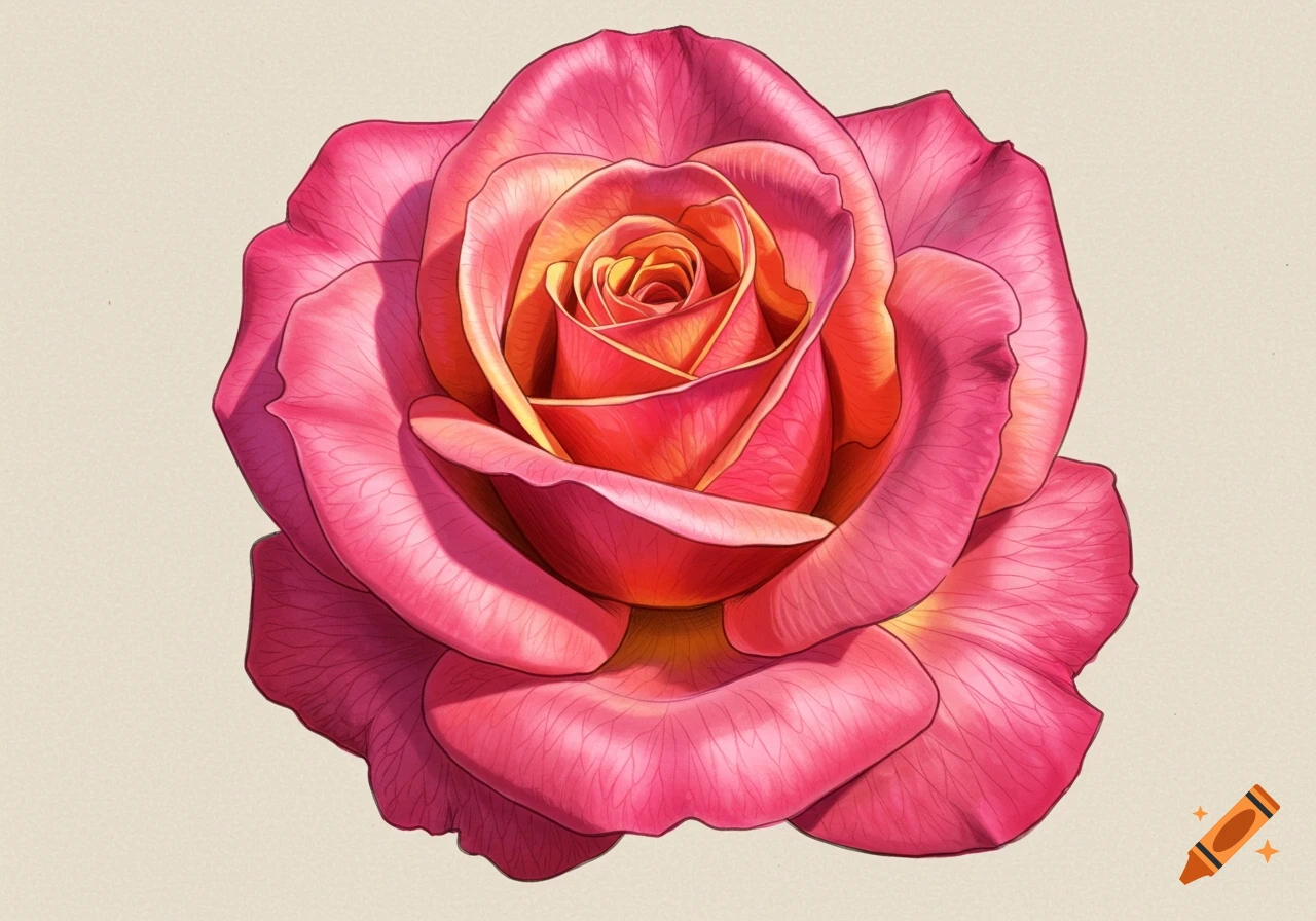 A detailed sketch illustration of a pink and orange rose.