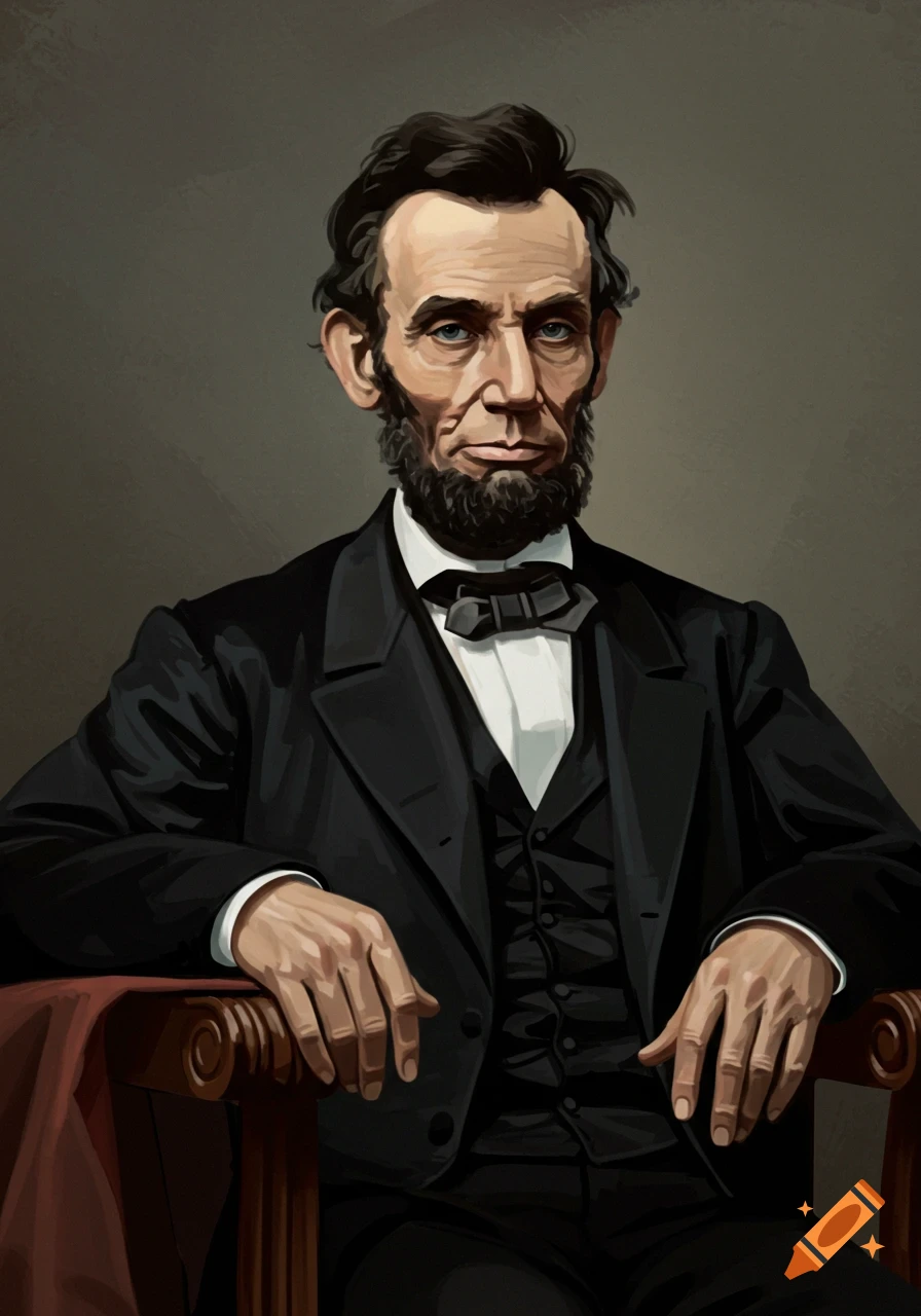 Stylized portrait of Abraham Lincoln sitting in a chair.