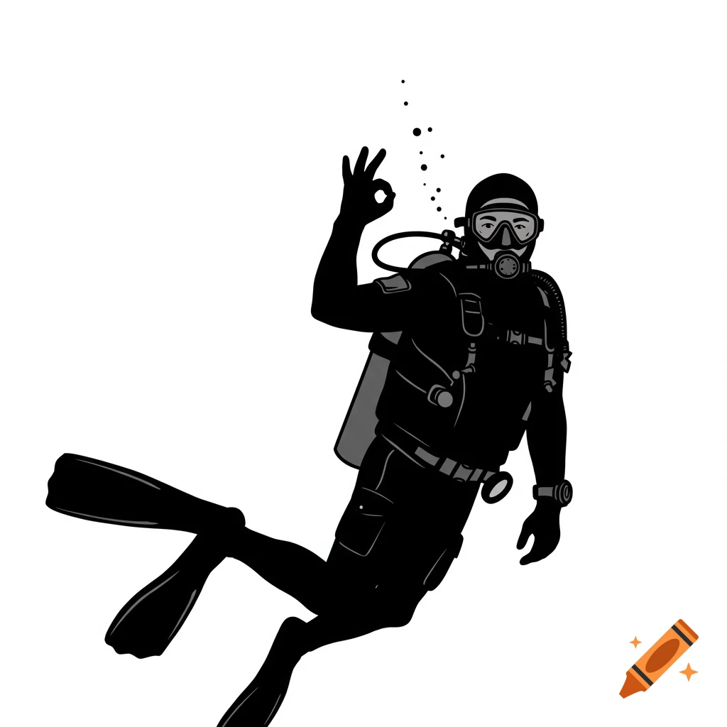 Scuba diver silhouette giving the OK sign.