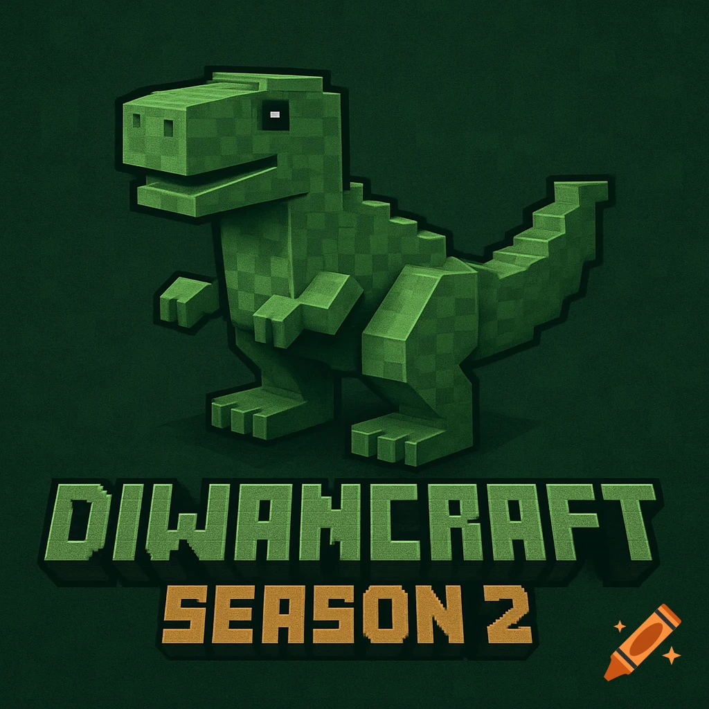 A blocky green dinosaur logo above the text DIWANCRAFT SEASON 2 in a Minecraft style.