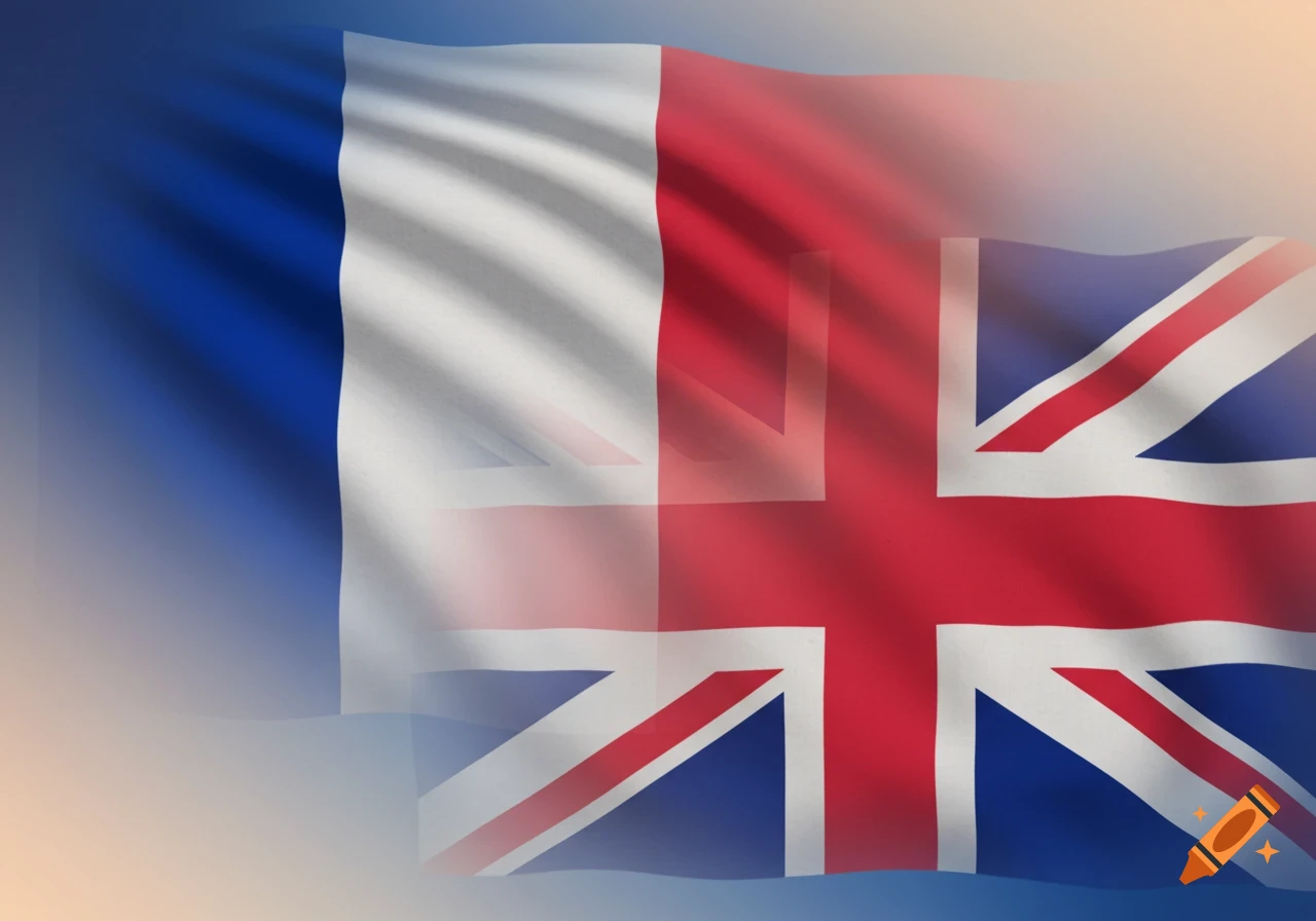 A blended image of the French flag and the Union Jack.