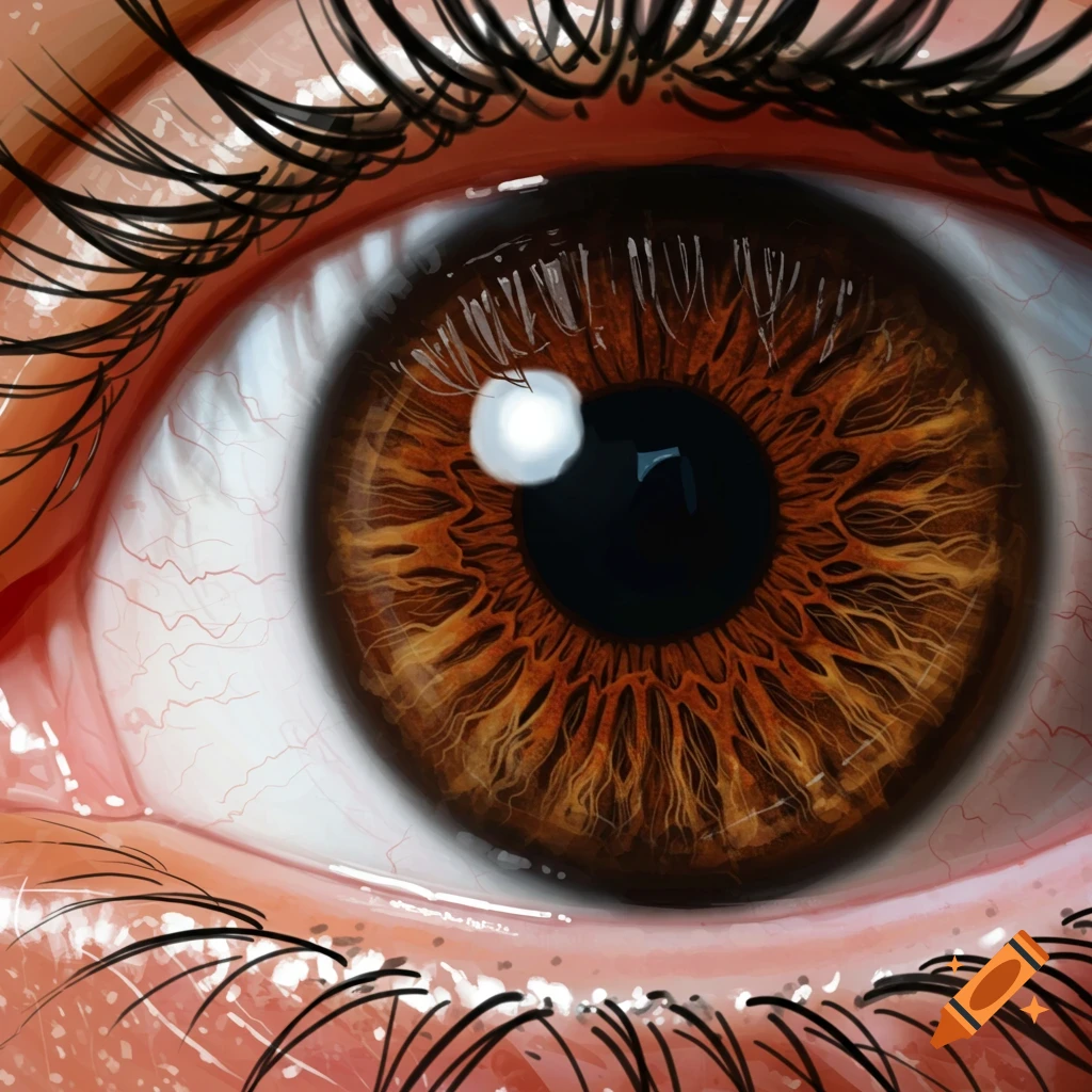 A close-up view of a detailed brown human eye.