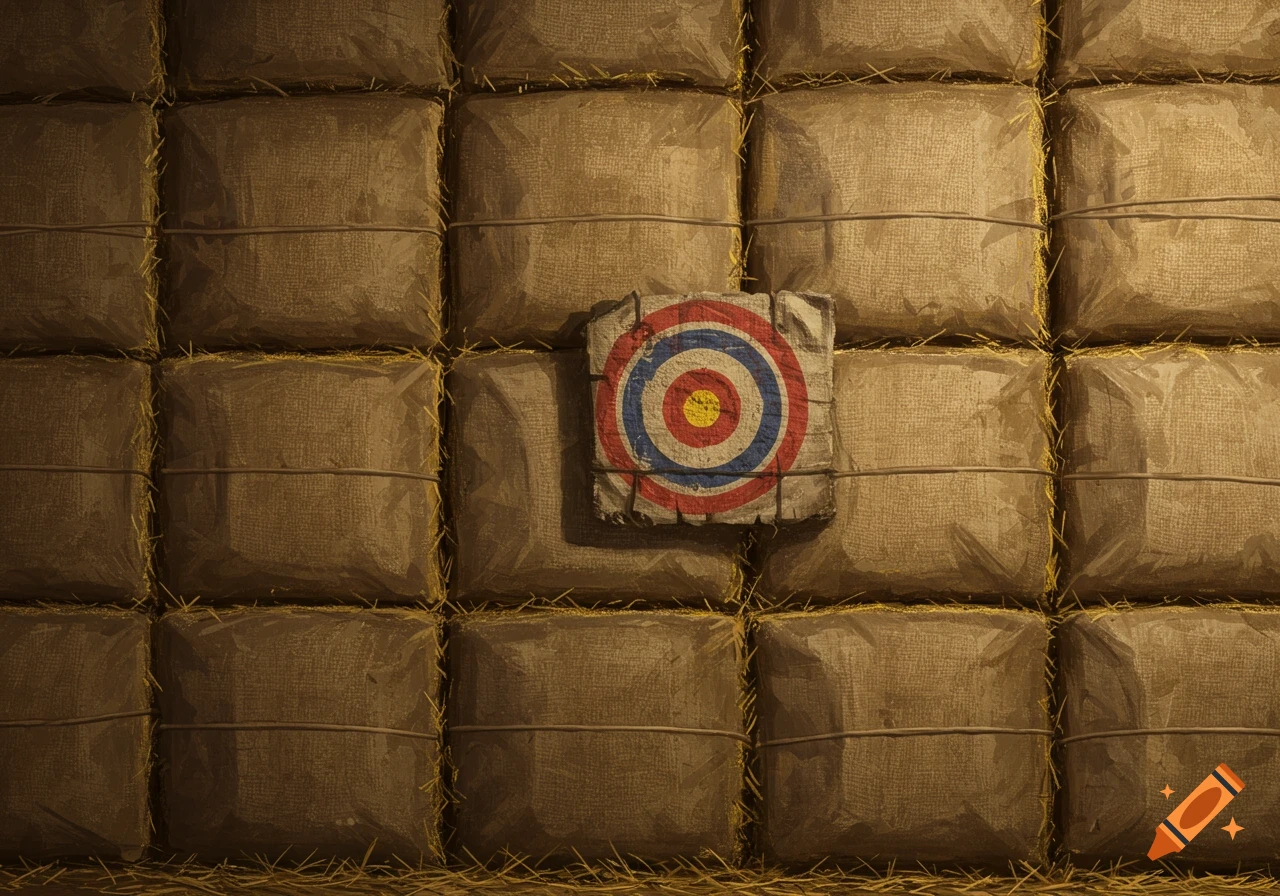 Target on a wall of straw bales