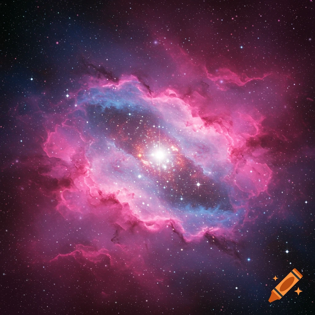 A colorful nebula in space with bright stars.