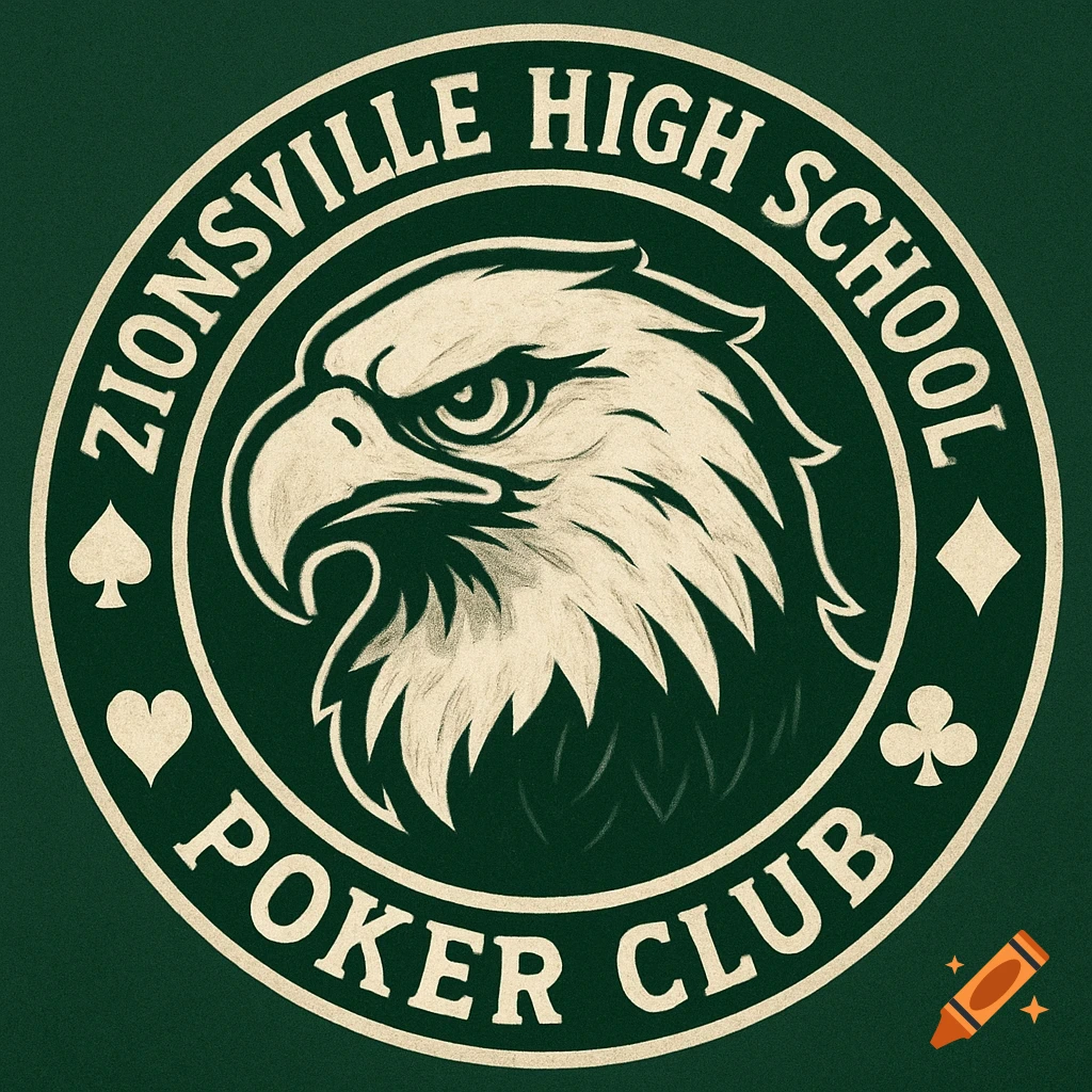 Logo for Zionsville High School Poker Club with an eagle and poker suit symbols.
