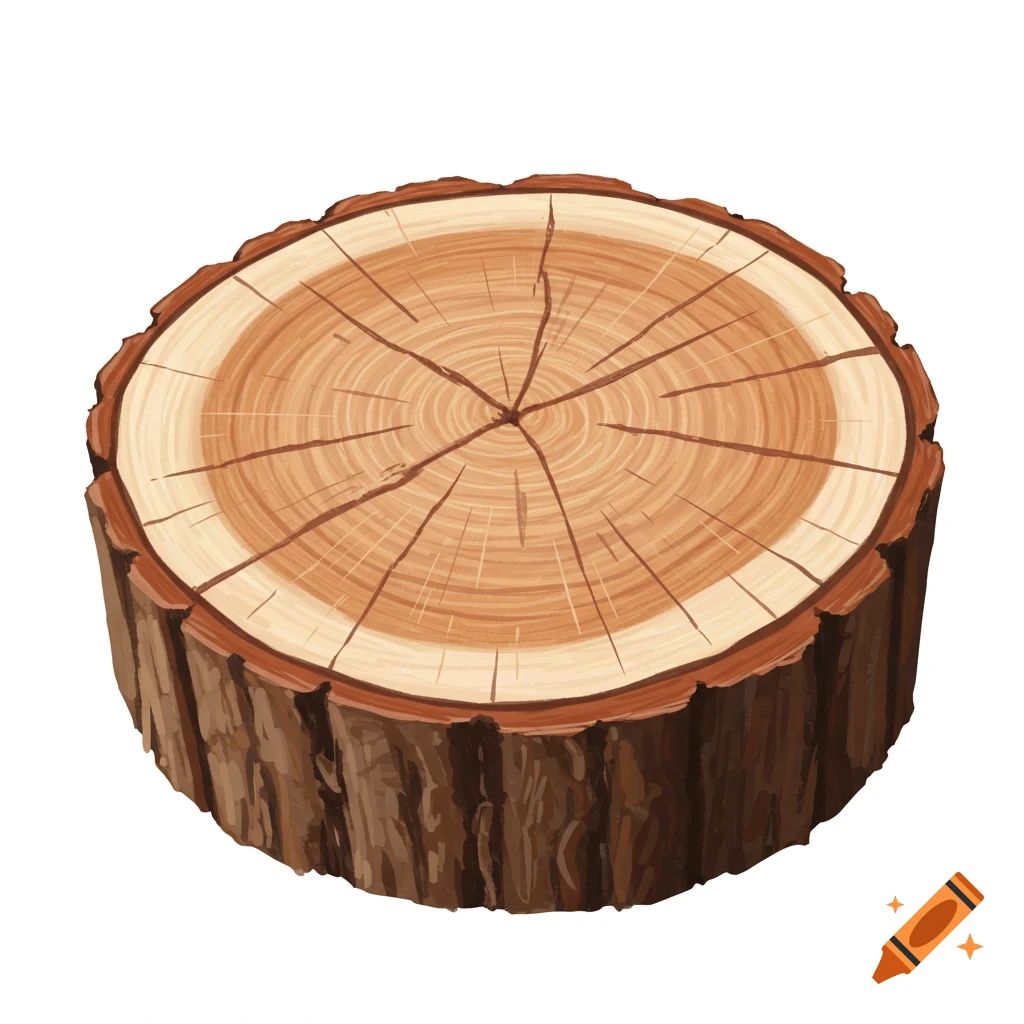 Illustration of a cut tree stump showing the rings and bark.