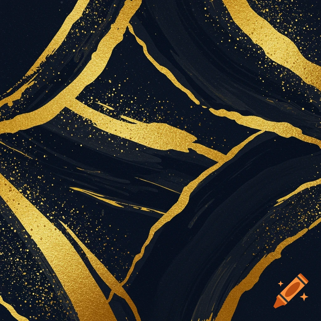 Abstract background with gold strokes and speckles on dark navy.
