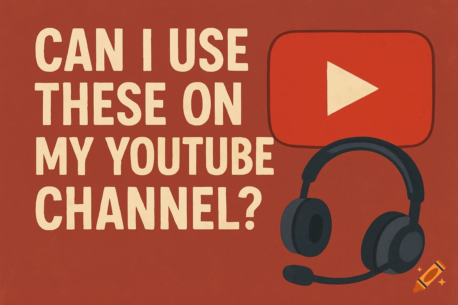 Text reads 'CAN I USE THESE ON MY YOUTUBE CHANNEL?' next to a YouTube logo and headphones.