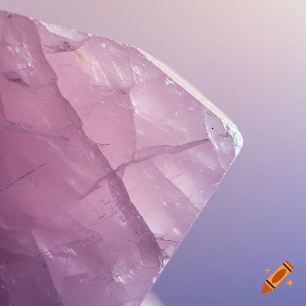 Close-up photo of a pink rose quartz crystal.