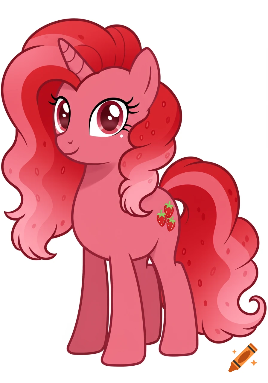 A cartoon pink pony with red strawberry-patterned mane and tail and a strawberry cutie mark.