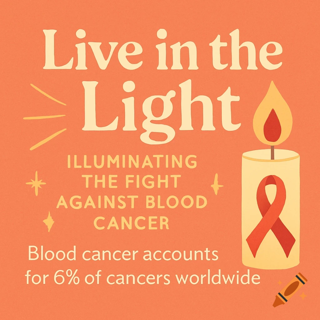 Graphic promoting blood cancer awareness with text and a candle.