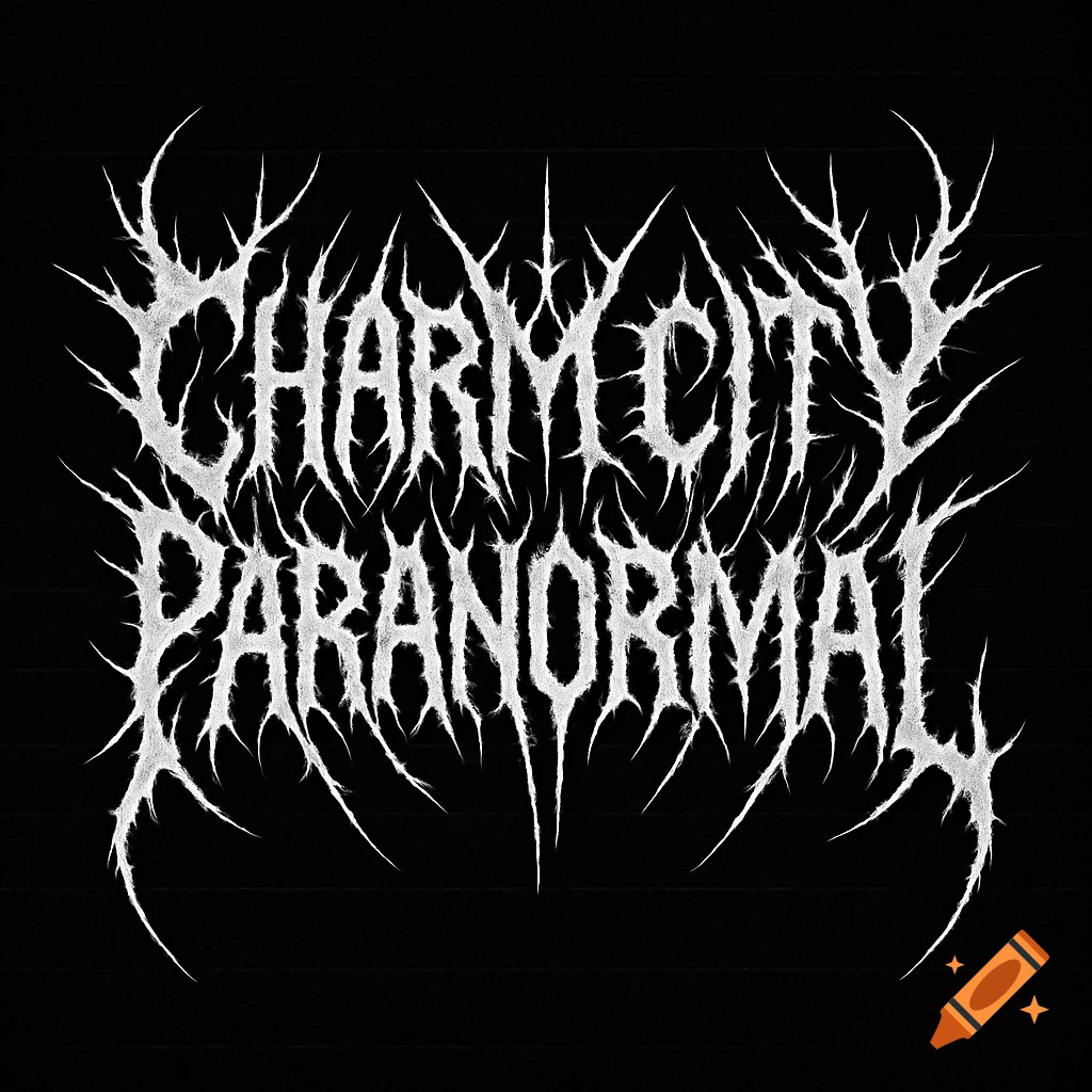 Black and white deathcore logo text 'Charm City Paranormal'