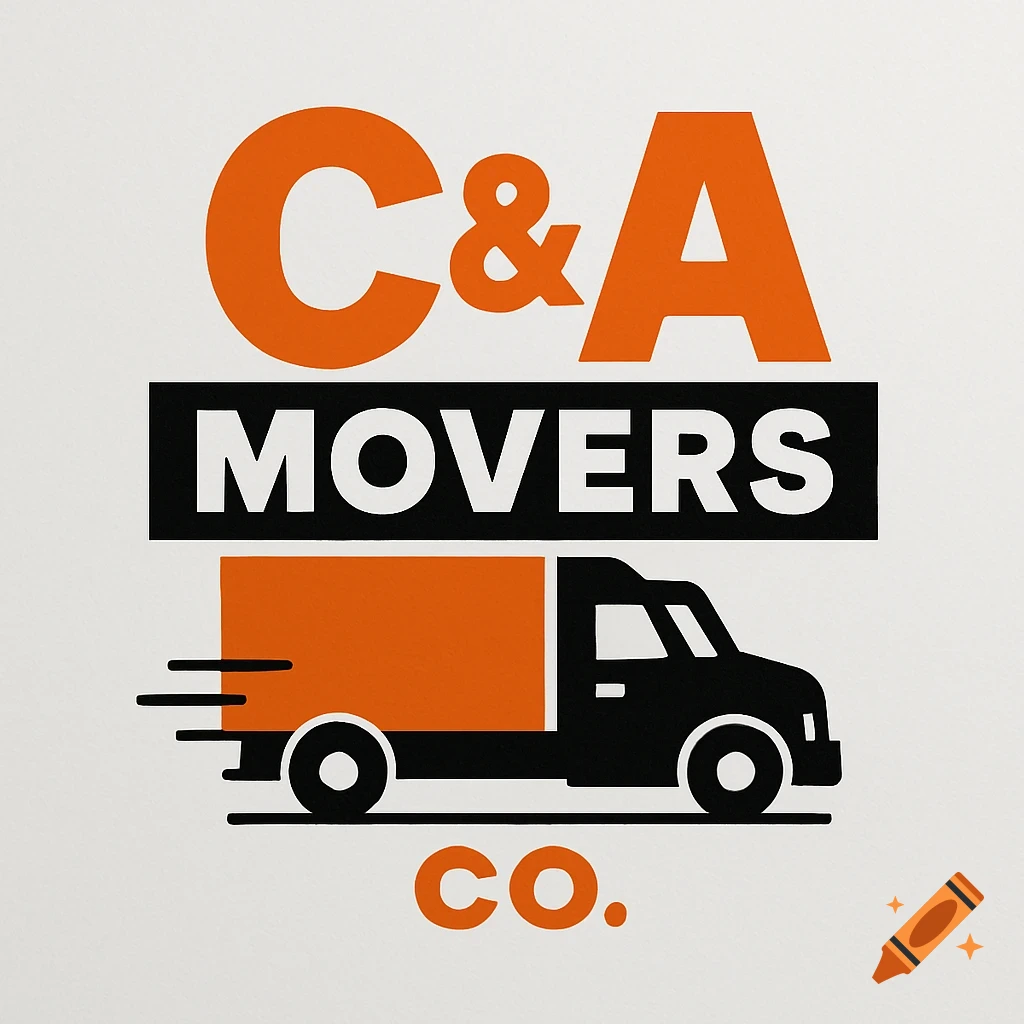 Logo for C&A Movers CO. with a black and orange moving truck icon.