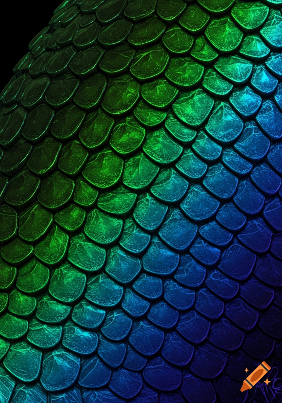 Close-up of textured scales transitioning from green to blue.