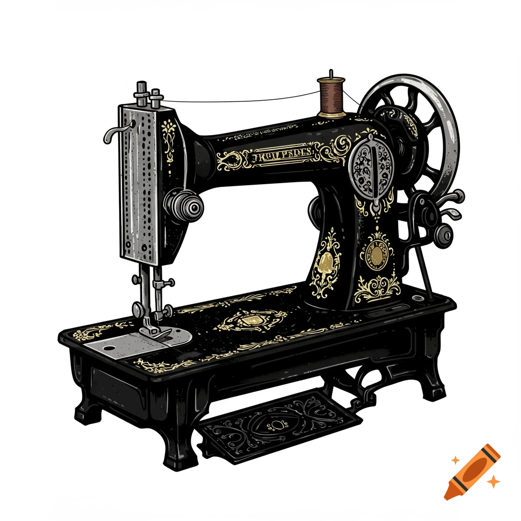 A black vintage sewing machine vector illustration
