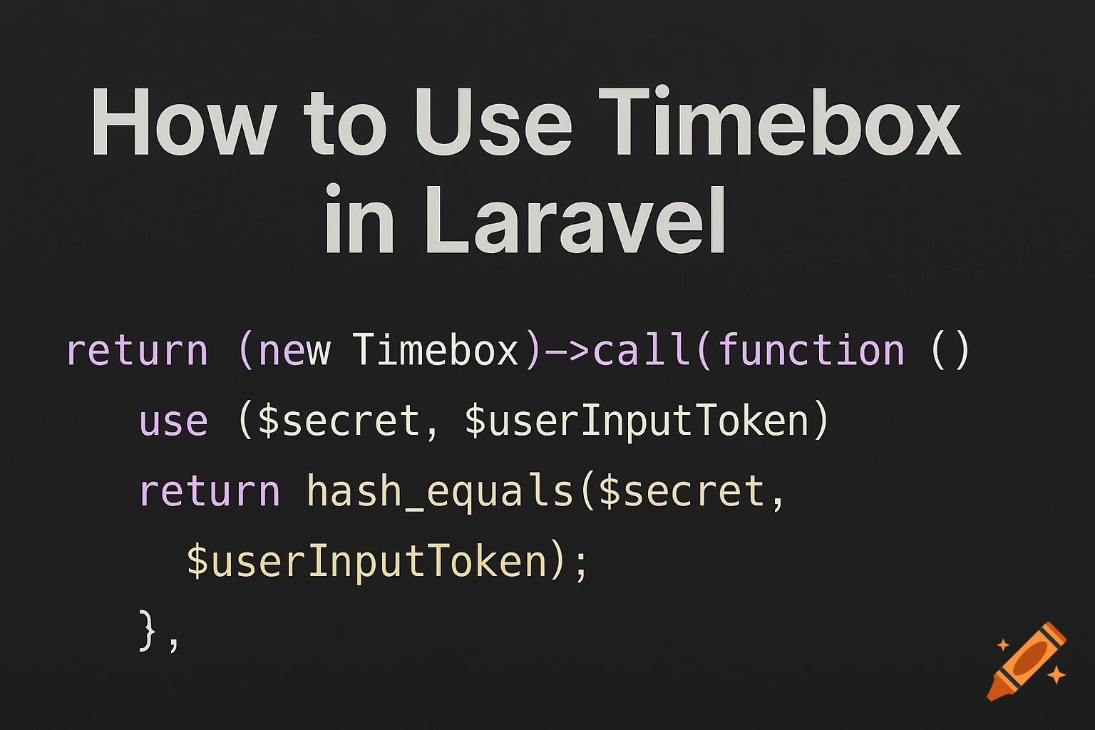 PHP code snippet for using Timebox in Laravel on a dark background.