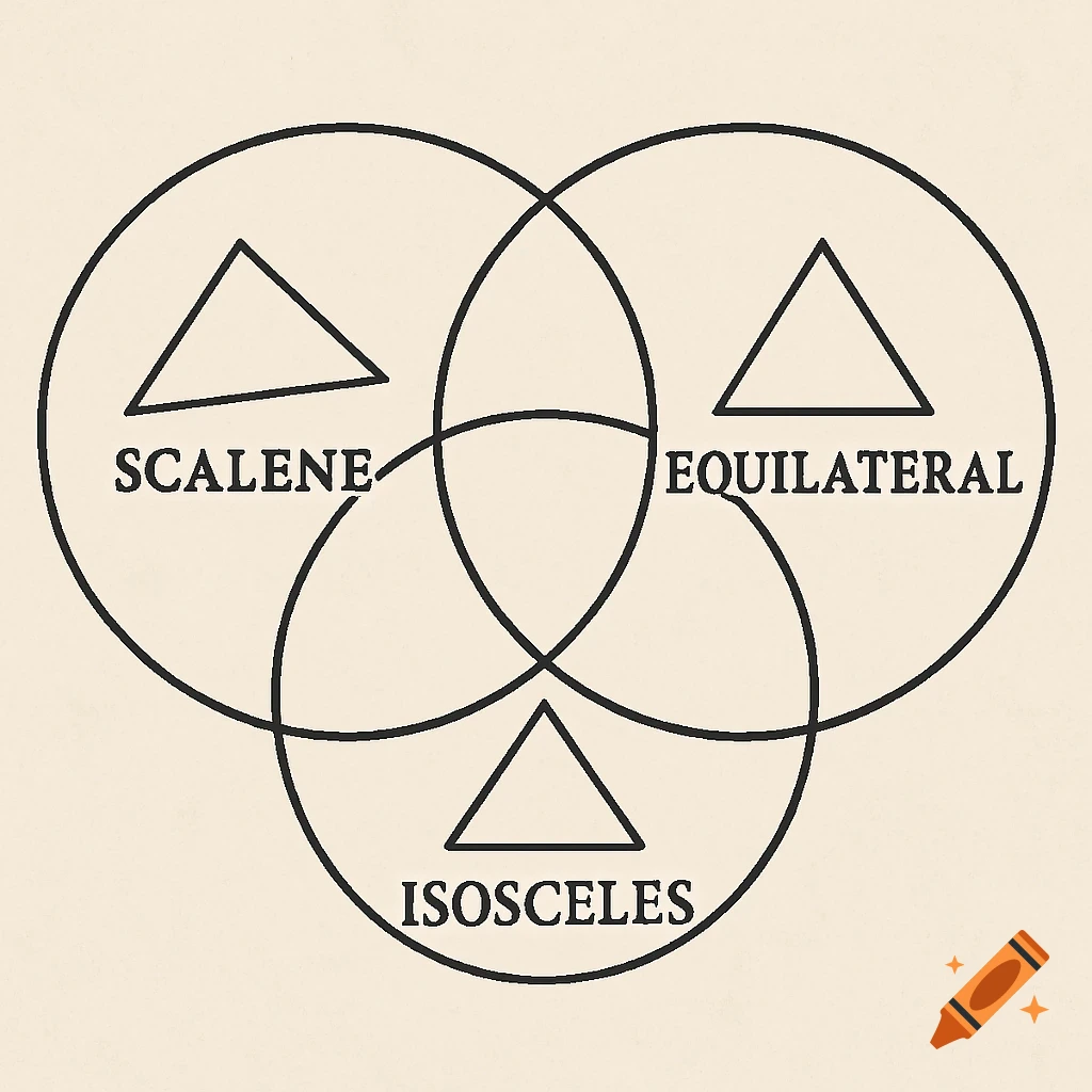 Venn diagram illustrating scalene, equilateral, and isosceles triangles.
