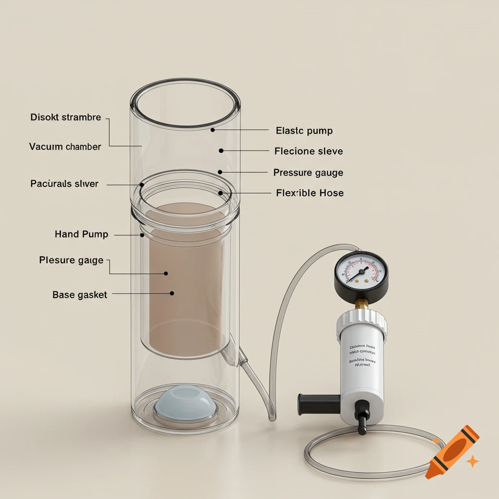 A labeled diagram of a medical vacuum device.