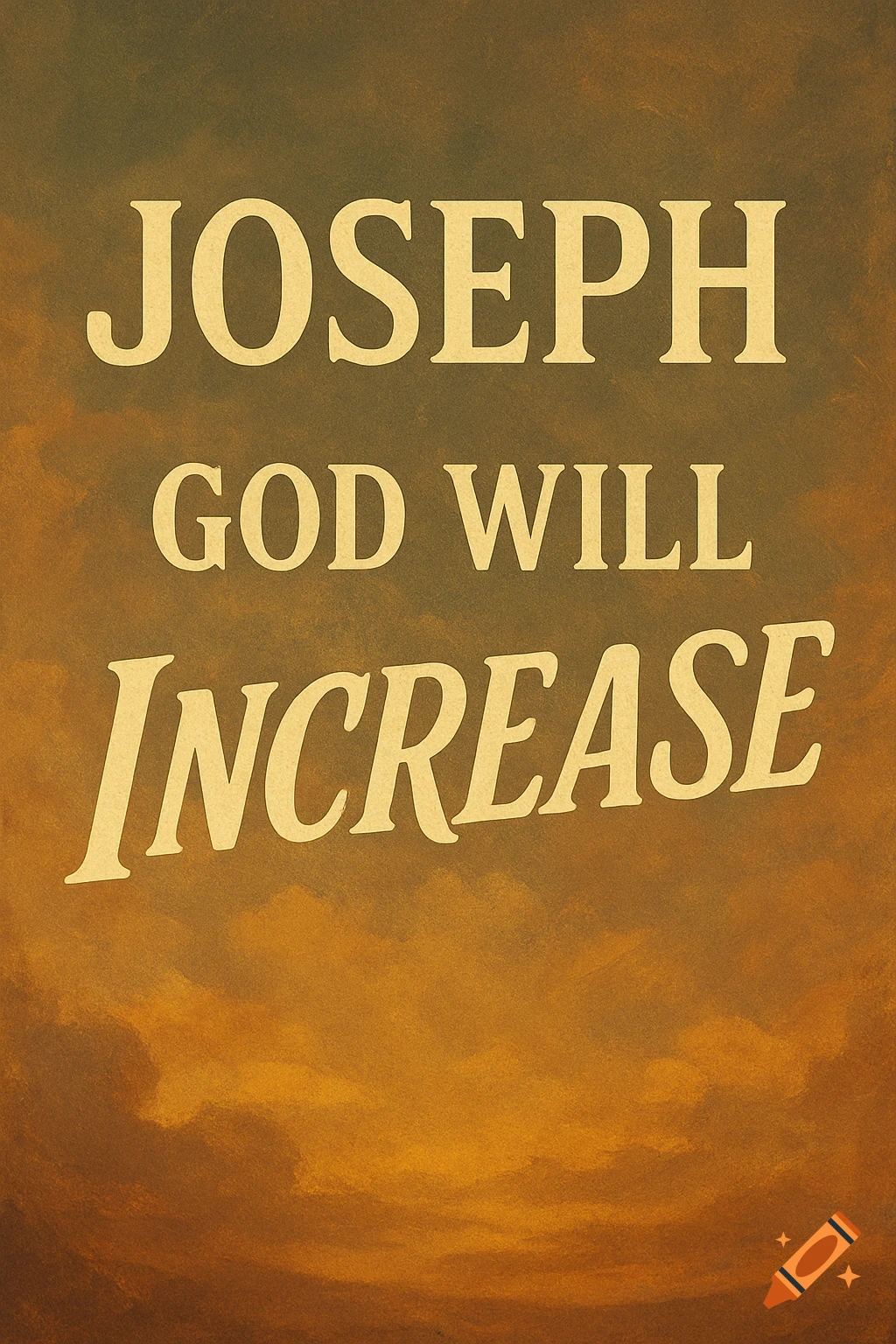 Text "JOSEPH GOD WILL INCREASE" on a textured brown and yellow background.