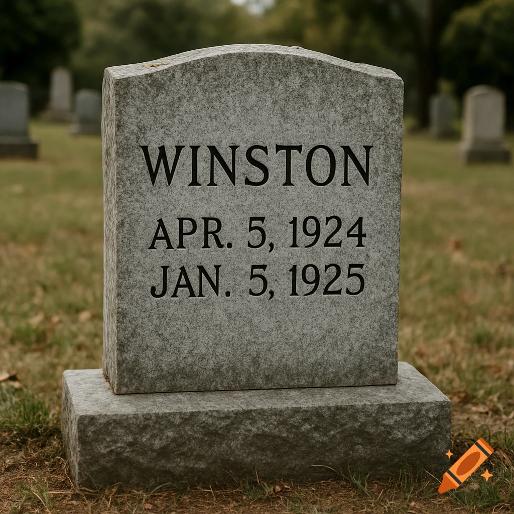 A gravestone with the name WINSTON and dates APR. 5, 1924 - JAN. 5, 1925 on it, in a cemetery.