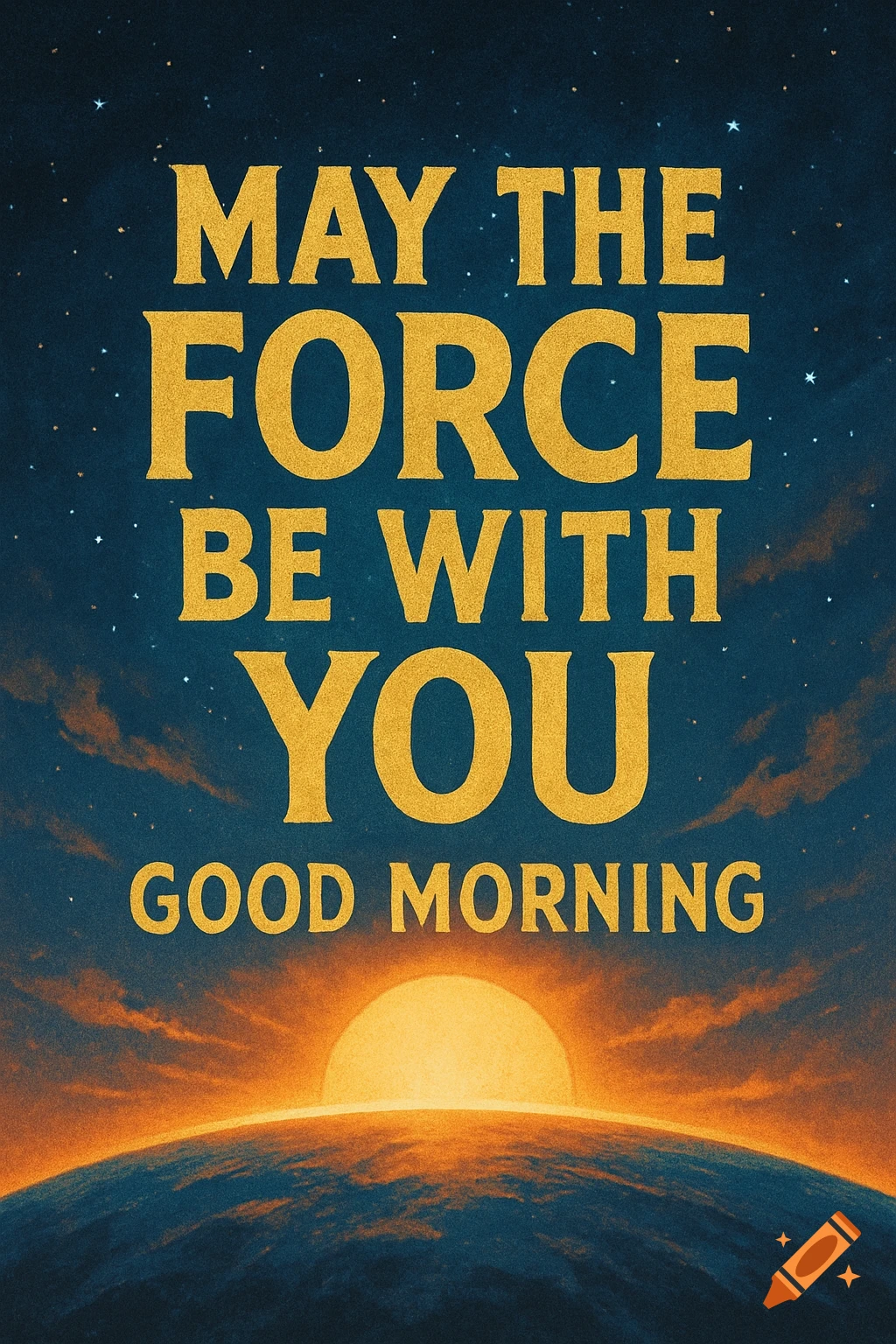 Text says 'May the Force be with you Good Morning' over a space sunrise