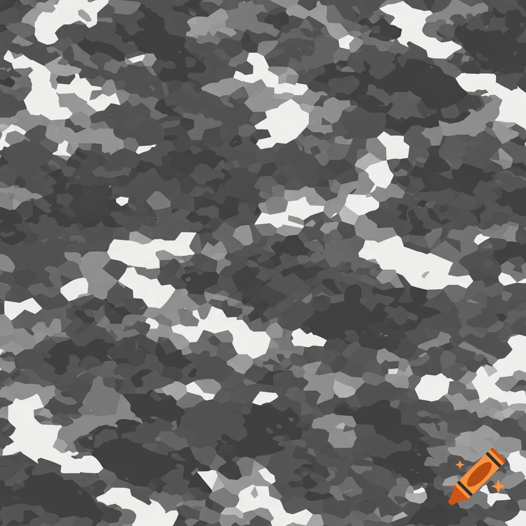Digital camouflage pattern in shades of gray and white.
