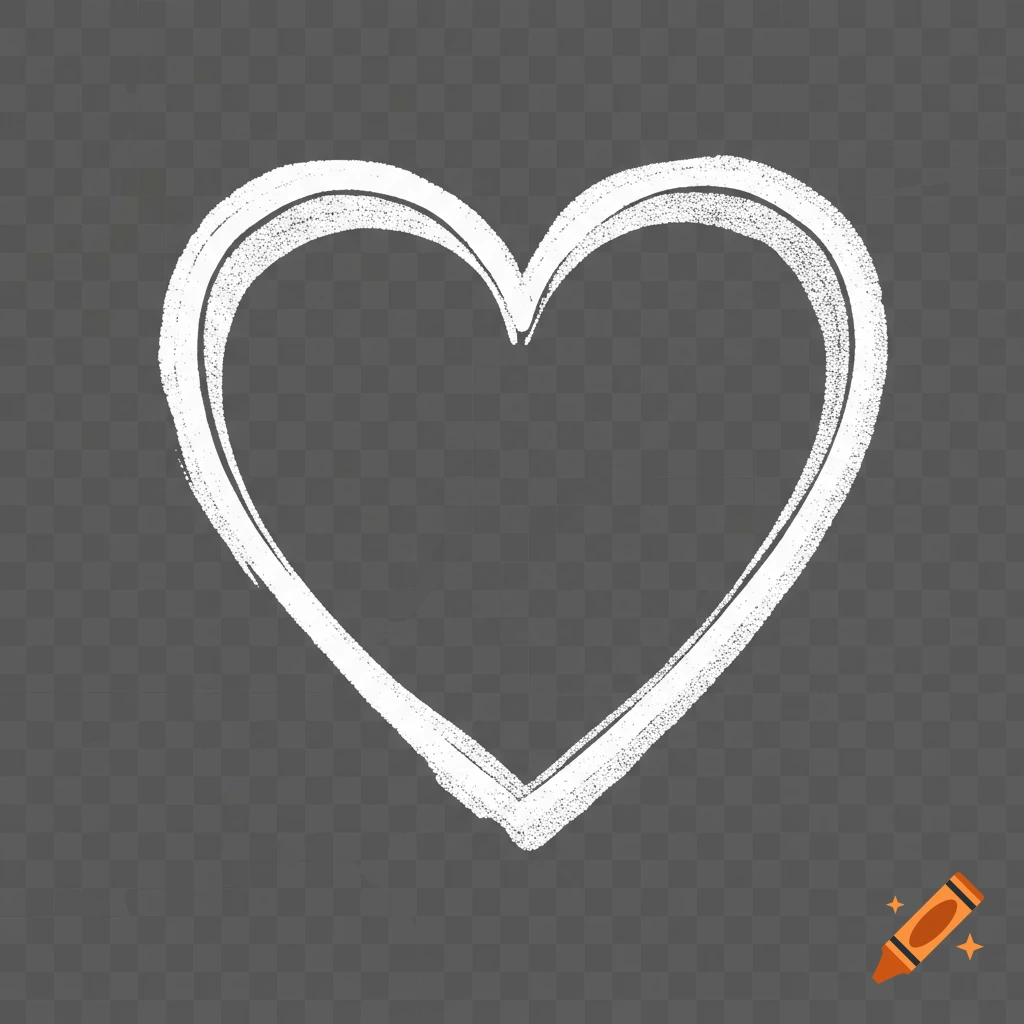 White chalk or stamp-like heart outline on a transparent background