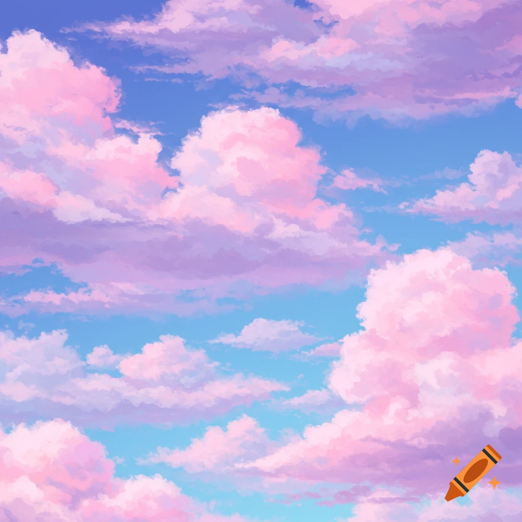 Pastel pink and purple clouds in a blue sky.